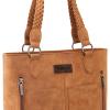 imageWrangler Distressed Tote Bag for Women Western Purse Multi Pockets Handbags and Shoulder BagBraidedindian Tan