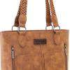 imageWrangler Distressed Tote Bag for Women Western Purse Multi Pockets Handbags and Shoulder BagBraidedmorocco Brown