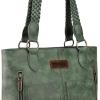 imageWrangler Distressed Tote Bag for Women Western Purse Multi Pockets Handbags and Shoulder BagBraidedolive Green