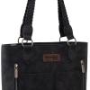 imageWrangler Distressed Tote Bag for Women Western Purse Multi Pockets Handbags and Shoulder BagBraidedrich Black