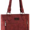 imageWrangler Distressed Tote Bag for Women Western Purse Multi Pockets Handbags and Shoulder BagBraidedrusty Red