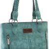 imageWrangler Distressed Tote Bag for Women Western Purse Multi Pockets Handbags and Shoulder BagBraidedteal Blue