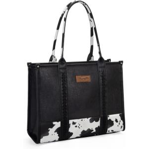 imageMontana West  Wrangler Tote Bag for Women Western Cow Print Purse Designer Top Handle HandbagsL Black