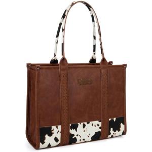 imageMontana West  Wrangler Tote Bag for Women Western Cow Print Purse Designer Top Handle HandbagsL Brown