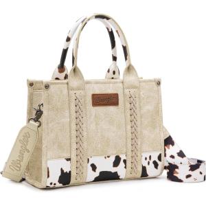 imageMontana West  Wrangler Tote Bag for Women Western Cow Print Purse Designer Top Handle HandbagsM Beigeguitar Strap