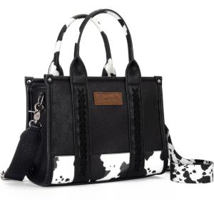 imageMontana West  Wrangler Tote Bag for Women Western Cow Print Purse Designer Top Handle HandbagsM Blackguitar Strap