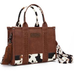 imageMontana West  Wrangler Tote Bag for Women Western Cow Print Purse Designer Top Handle HandbagsM Brownguitar Strap