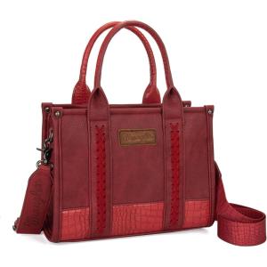 imageMontana West  Wrangler Tote Bag for Women Western Cow Print Purse Designer Top Handle HandbagsM Burgundyguitar Strap