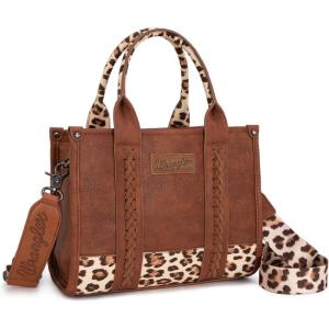 imageMontana West  Wrangler Tote Bag for Women Western Cow Print Purse Designer Top Handle HandbagsM Lepard Brownguitar Strap