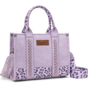 imageMontana West  Wrangler Tote Bag for Women Western Cow Print Purse Designer Top Handle HandbagsM Lepard Purpleguitar Strap