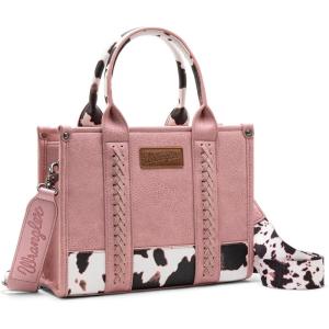 imageMontana West  Wrangler Tote Bag for Women Western Cow Print Purse Designer Top Handle HandbagsM Pinkguitar Strap