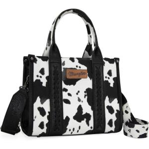 imageMontana West  Wrangler Tote Bag for Women Western Cow Print Purse Designer Top Handle HandbagsMcow Print Black