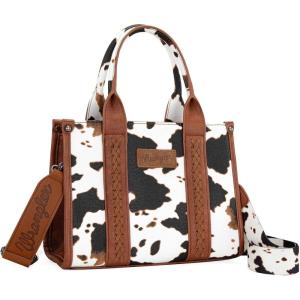 imageMontana West  Wrangler Tote Bag for Women Western Cow Print Purse Designer Top Handle HandbagsMcow Print Brown
