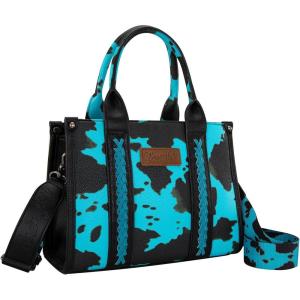 imageMontana West  Wrangler Tote Bag for Women Western Cow Print Purse Designer Top Handle HandbagsMcow Print Turquoise