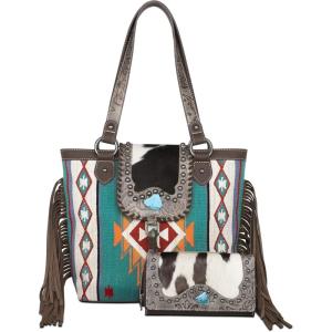 imageMontana West Aztec Tapestry Pattern Tote Bag for Women Western Cowhide and Fringe Top Handle Satchel with Wallet MW1215G8317CFW