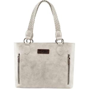 imageWrangler Distressed Tote Bag for Women Western Purse Multi Pockets Handbags and Shoulder BagBraidedbeige