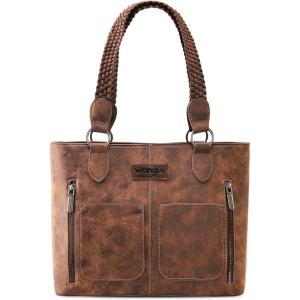 imageWrangler Distressed Tote Bag for Women Western Purse Multi Pockets Handbags and Shoulder BagBraidedcoffee Bean