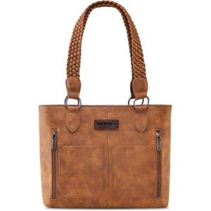 imageWrangler Distressed Tote Bag for Women Western Purse Multi Pockets Handbags and Shoulder BagBraidedmorocco Brown