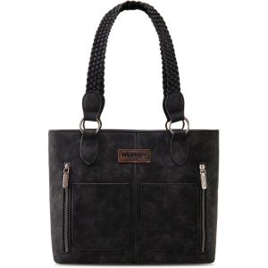 imageWrangler Distressed Tote Bag for Women Western Purse Multi Pockets Handbags and Shoulder BagBraidedrich Black