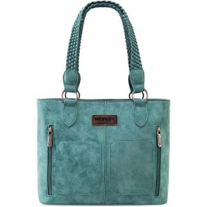 imageWrangler Distressed Tote Bag for Women Western Purse Multi Pockets Handbags and Shoulder BagBraidedteal Blue