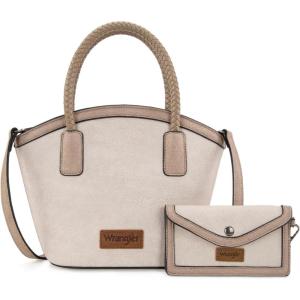 imageMontana West Wrangler Small Tote Bag for Women Distressed Shoulder Purse Woven Handle Crossbody Bags with Adjustable StrapAbeige Khaki