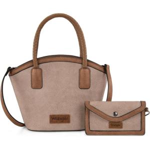 imageMontana West Wrangler Small Tote Bag for Women Distressed Shoulder Purse Woven Handle Crossbody Bags with Adjustable StrapAkhaki