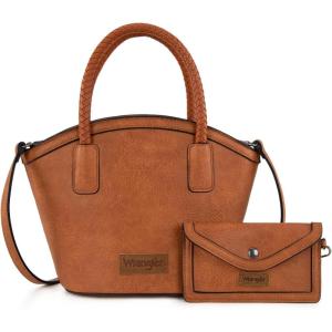 imageMontana West Wrangler Small Tote Bag for Women Distressed Shoulder Purse Woven Handle Crossbody Bags with Adjustable StrapAlight Brown