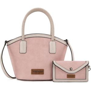 imageMontana West Wrangler Small Tote Bag for Women Distressed Shoulder Purse Woven Handle Crossbody Bags with Adjustable StrapApink