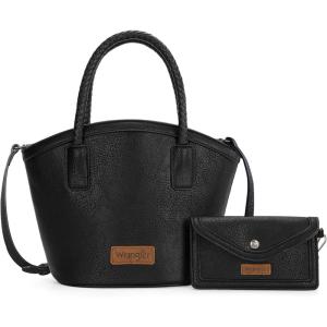 imageMontana West Wrangler Small Tote Bag for Women Distressed Shoulder Purse Woven Handle Crossbody Bags with Adjustable StrapBlack