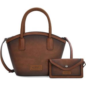 imageMontana West Wrangler Small Tote Bag for Women Distressed Shoulder Purse Woven Handle Crossbody Bags with Adjustable StrapBrown