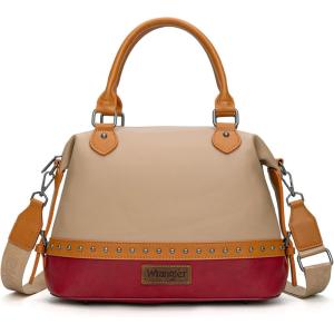 imageWrangler Towtone Satchel Handbags for Women Top Handle Medium Tote Bag and Designer Crossbody BagTanburgundy