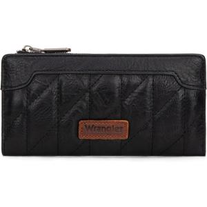 imageWrangler Minimalist Wallet for Women Credit Card Wallet Ladies Travel Wallets Monederos de Mujer Card Cases ampamp Money Organizers with Smooth Zippers TanQuilted  Black