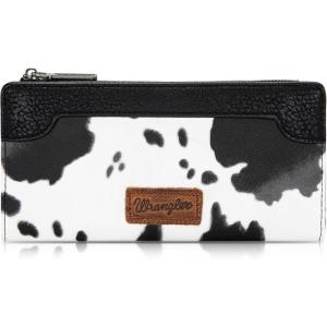 imageWrangler Minimalist Wallet for Women Credit Card Wallet Ladies Travel Wallets Monederos de Mujer Card Cases ampamp Money Organizers with Smooth Zippers TanCow Print  Black