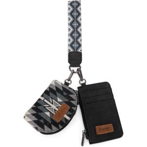 imageWrangler Western Keychain Wristlet Wallets for Women Retro Dual Pouch Wristlet Credit Card Holder Wallet with Zipper Pocket WG2214W0051BKAngel Black