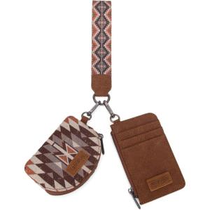 imageWrangler Western Keychain Wristlet Wallets for Women Retro Dual Pouch Wristlet Credit Card Holder Wallet with Zipper Pocket WG2214W0051BKAngel Brown