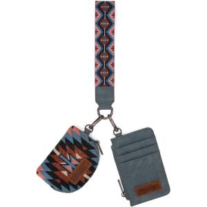 imageWrangler Western Keychain Wristlet Wallets for Women Retro Dual Pouch Wristlet Credit Card Holder Wallet with Zipper Pocket WG2214W0051BKAngel Navy