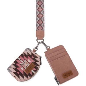imageWrangler Western Keychain Wristlet Wallets for Women Retro Dual Pouch Wristlet Credit Card Holder Wallet with Zipper Pocket WG2214W0051BKAngel Pink