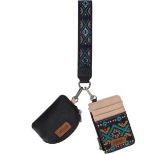 imageWrangler Western Keychain Wristlet Wallets for Women Retro Dual Pouch Wristlet Credit Card Holder Wallet with Zipper Pocket WG2214W0051BKAztecBlack