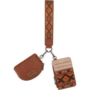imageWrangler Western Keychain Wristlet Wallets for Women Retro Dual Pouch Wristlet Credit Card Holder Wallet with Zipper Pocket WG2214W0051BKAztecBrown