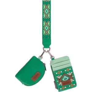 imageWrangler Western Keychain Wristlet Wallets for Women Retro Dual Pouch Wristlet Credit Card Holder Wallet with Zipper Pocket WG2214W0051BKAztecLightgreen
