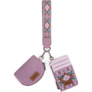 imageWrangler Western Keychain Wristlet Wallets for Women Retro Dual Pouch Wristlet Credit Card Holder Wallet with Zipper Pocket WG2214W0051BKAztecPurple