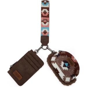 imageWrangler Western Keychain Wristlet Wallets for Women Retro Dual Pouch Wristlet Credit Card Holder Wallet with Zipper Pocket WG2214W0051BKSherpa Coffee