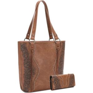 imageMontana West Western Tote Bag with Wallet Set for Women Floral Tooling Shoulder Handbag Vintage Purse
