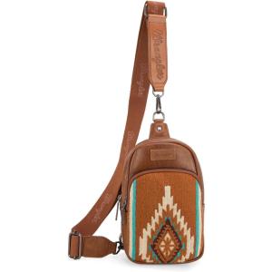 imageWrangler Aztec Sling Bag for Women Western Knitted Crossbody Purse and Chest Bag With Adjustable StrapAztecbrown