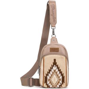 imageWrangler Aztec Sling Bag for Women Western Knitted Crossbody Purse and Chest Bag With Adjustable StrapAzteckhaki