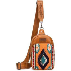 imageWrangler Aztec Sling Bag for Women Western Knitted Crossbody Purse and Chest Bag With Adjustable StrapBorange