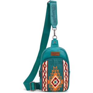 imageWrangler Aztec Sling Bag for Women Western Knitted Crossbody Purse and Chest Bag With Adjustable StrapBturquoise