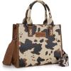 imageWrangler Tote Bag for Women Western Retro Purse Top Handle Handbags with Aztec StrapAngel Cow Khaki