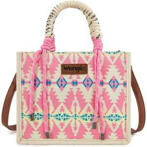 imageMontana West Wrangler Tote Bag Western Satchel Bags for Women with Braided Rope HandlesPink