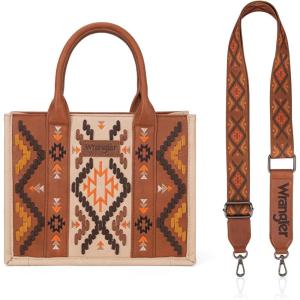 imageWrangler Aztec Tote Bag for Women Western Top Handle Handbags and PursesAvegan Leatherbrown